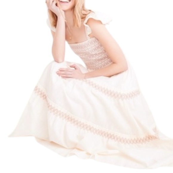 Madewell Lucie Smocked Embroidered Tiered Midi Dress -Lighthouse / Cream - Large - Picture 9 of 14